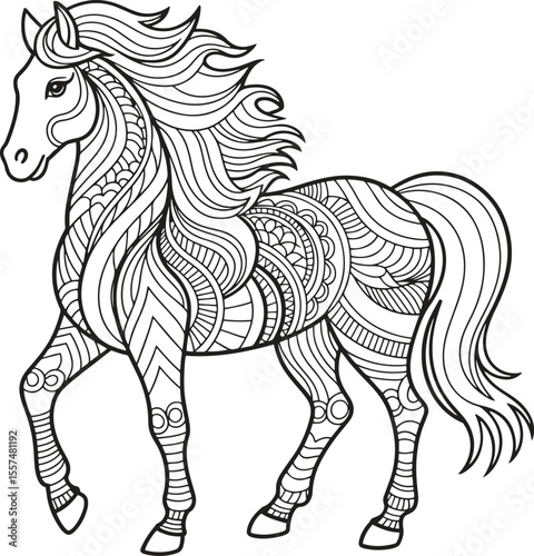 Ornate horse vector illustration for coloring page	