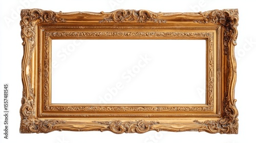 Vintage ornate photo frame with intricate details, isolated on white, conveying timeless elegance and classic charm
