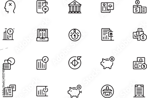 Business Icon Collection: A comprehensive collection of clean and minimalist business icons, perfect for various commercial and professional applications, business-related concepts.