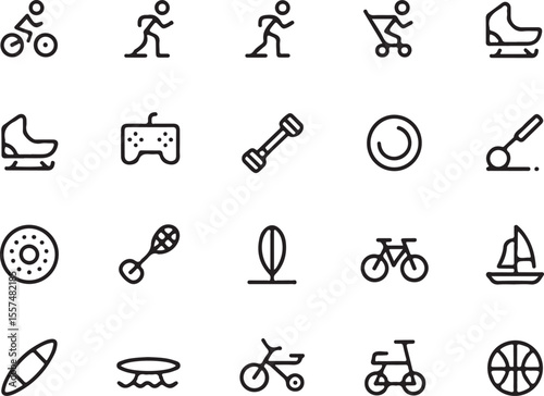 Sports and Leisure Icon Set: A comprehensive set of sports and leisure icons, perfect for conveying a variety of active pursuits and recreational activities. These simple.