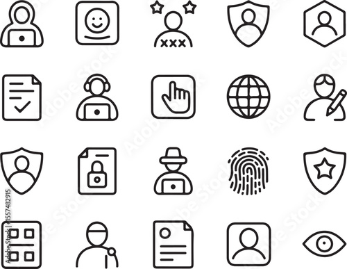 Digital Security Icons: A comprehensive collection of digital security icons. These graphic resource elements suitable for tech, safety, and data protection.