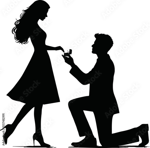 Silhouette of man proposing to woman vector on white background
