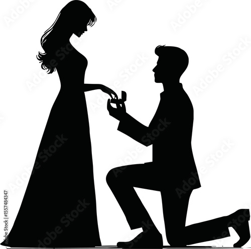 Silhouette of man proposing to woman vector on white background