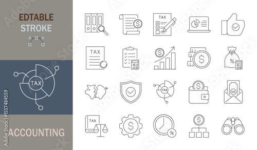 accounting icon set. Editable line icons. Vector illustration.