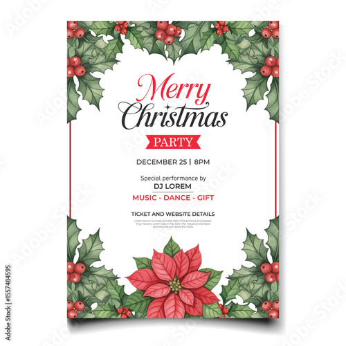 watercolor vector merry christmas party poster template
