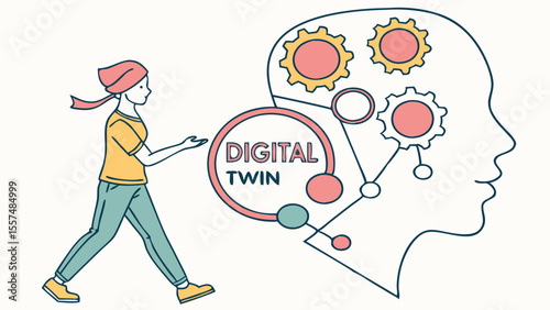 vector illustration of a woman with digital twin