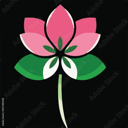 A vector illustration of a pink and green lotus flower with detailed petals and a prominent green base, symbolizing purity and spiritual growth.