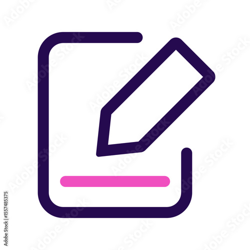 Illustration of a document with a pencil writing on it in purple and pink color scheme design style