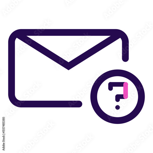 Outline of an email envelope with a question mark inside a circle to the right side icon art