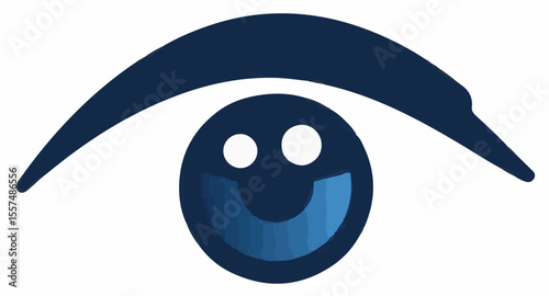 A clean vector icon of a stylized eye with a prominent dark blue iris and a subtle blue highlight, set against a crisp white background.
