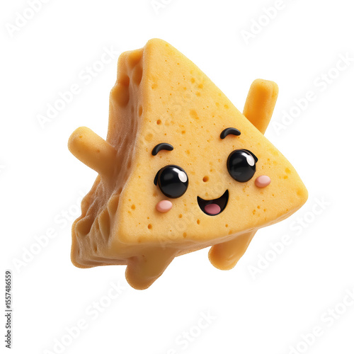 Smiling Cheese Triangle Character on White Background