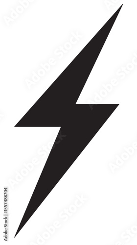 
A bold, black lightning bolt symbol, angled dynamically to the right, signifying energy, speed, or power, set against a pristine white background.