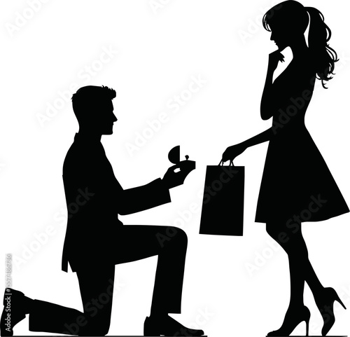 Silhouette of man proposing to woman vector on white background