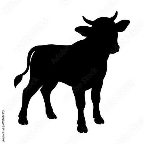 Cute baby cow full black silhouette vector illustration design