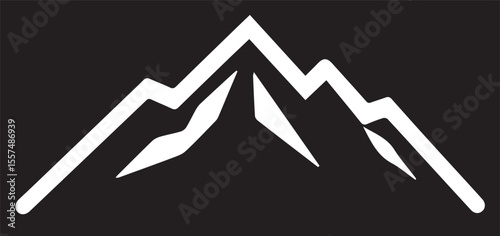 A bold, minimalist vector graphic of a mountain range silhouette in white, featuring sharp peaks and valleys, set against a dark background.