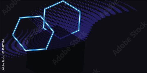 Abstract blue technology hexagonal background. Blue and white hexagons form led light.