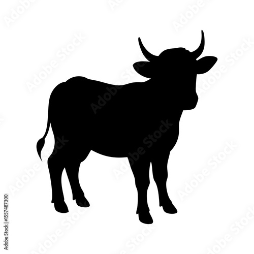 Cute baby cow full black silhouette vector illustration design