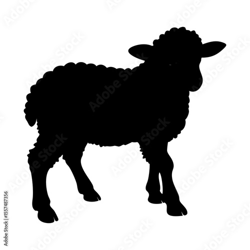 Cute baby sheep full black silhouette vector illustration design