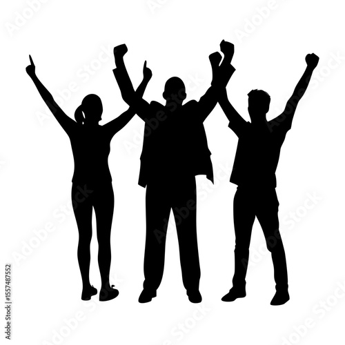 Group of people hands up full black silhouette vector illustration design