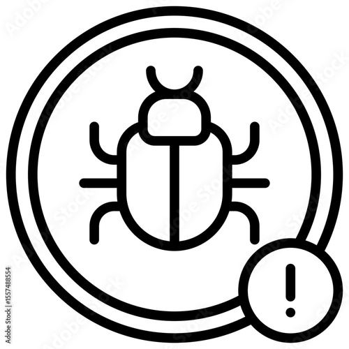 Bug Alert Outline Style Icon - Bug with exclamation mark, representing malware detection, software bugs, or security threat alerts