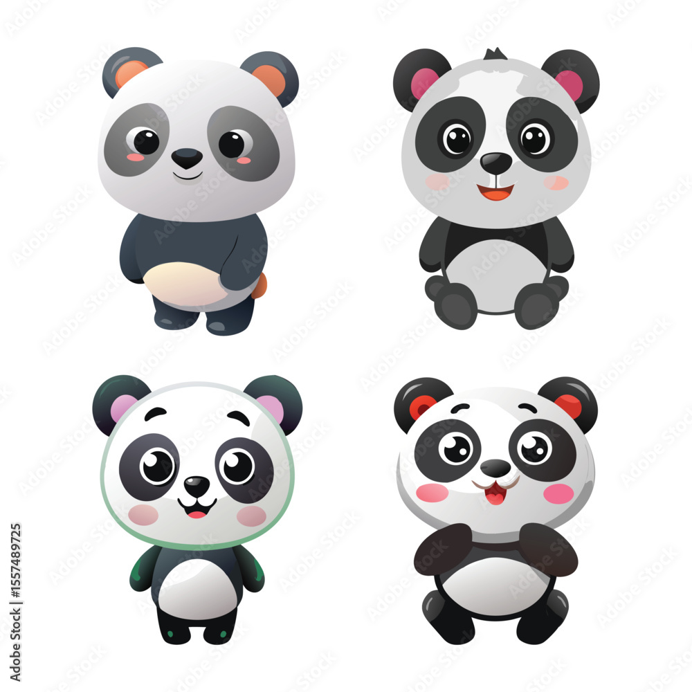 Fototapeta premium Four Cute Cartoon Pandas