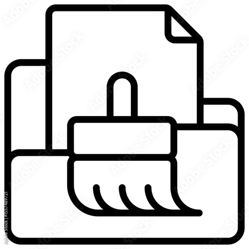 Folder Clean Outline Style Icon - Folder with document and brush, representing cleanup, data maintenance, or file optimization