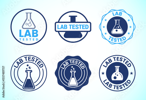 Lab tested icons set design. Laboratory testing product quality certificate symbol,  Clinically certified