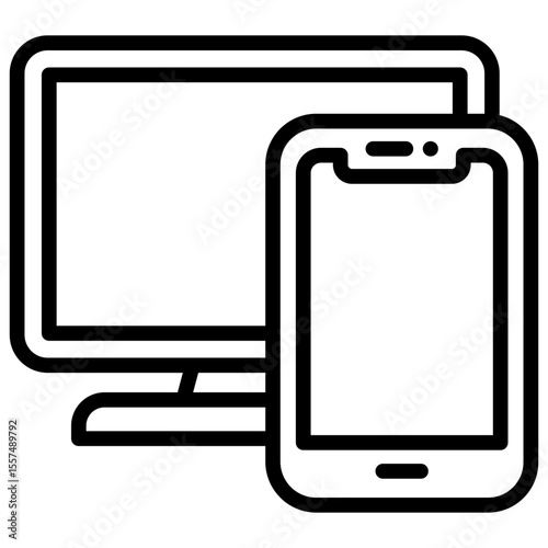 Multi Device Outline Style Icon - monitor and smartphone, representing cross-device security or synchronized protection