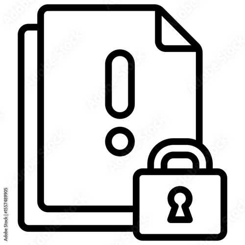 Warning File Outline Style Icon - Document with exclamation mark and padlock, symbolizing sensitive or restricted warning files