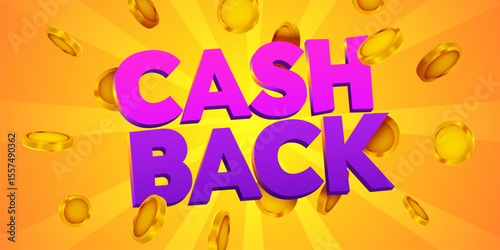 Cashback background with coins. Cashback or money back label. Vector illustration