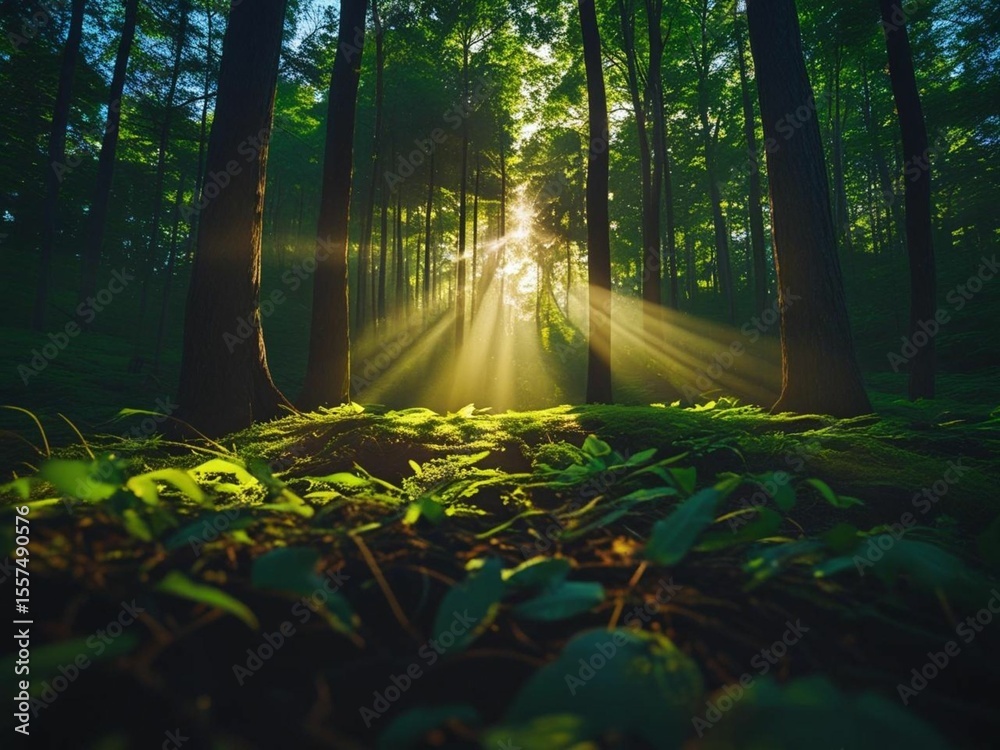 Obraz premium sun rays in the forest