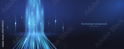 A glowing band of blue light. A light cable for data transmission on a dark background. Optical fiber, high-speed line. Futuristic background for wireless data transmission using 5g, 6g technology