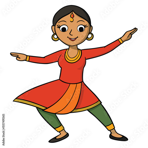 A woman in traditional Kathak pose, showcasing the elegance of Indian classical dance on a clean white background.