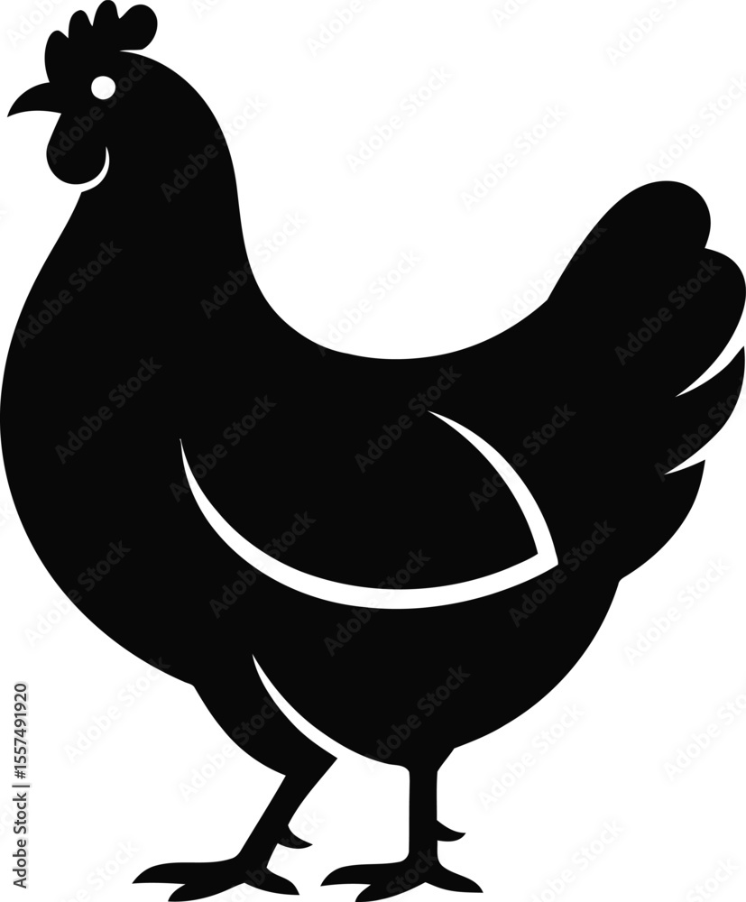 Fototapeta premium Black Silhouette Chicken Icon Vector Isolated on White Background