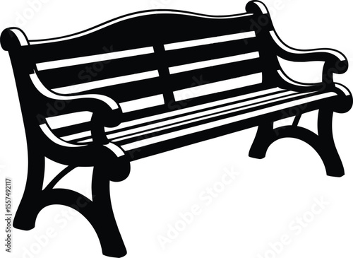 Classic Wooden Park Bench Icon in Black and White Silhouette Style