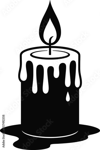 Dripping Candle Silhouette with Flame and Wax Pool