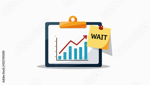 Investment timing chart with sticky note "wait", financial strategy