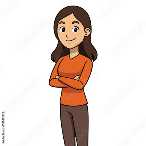 A woman stands with crossed arms confidently, showing strength and determination on a plain white background.