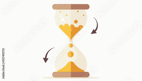 Reverse time logic with hourglass and coins, financial symbolism