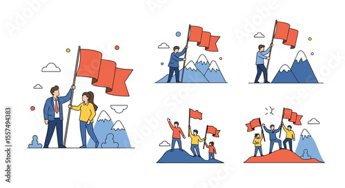 Teamwork and Leadership Achieving Goals Summiting Mountains Symbolizing Success and Victory Through Collaborative Efforts