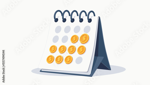 Habit tracking calendar with colorful coins on white background, budgeting