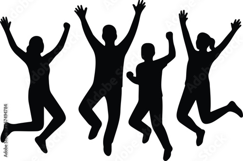 Silhouette of happy people jumping celebrating victory expressing positive emotion Vector illustration