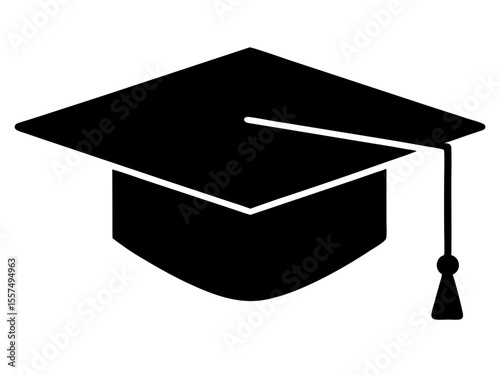 A black academic graduation cap and diploma are isolated on a white background, symbolizing student success and educational achievement
