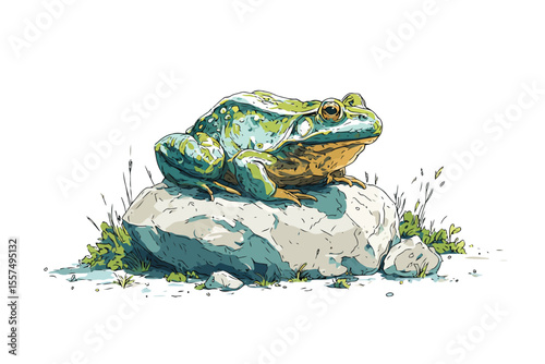 Big frog resting on a rock environment isolated