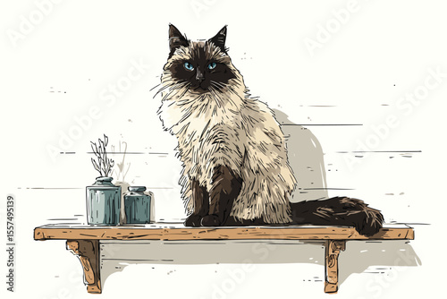 Cat sitting on shelf funny isolated