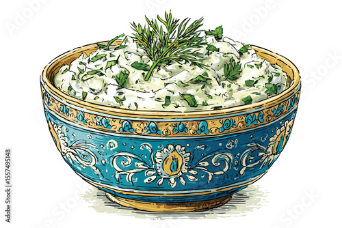Bowl of tzatziki milk isolated