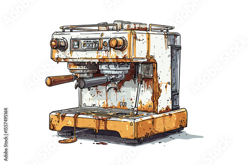 Dirty Espresso Machine after day of use appliance isolated