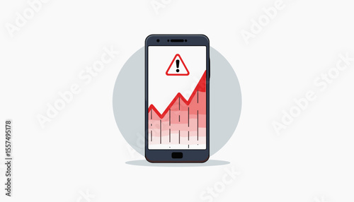 Smartphone displaying financial alert graph on white background, alert system
