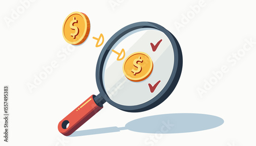 Analyzing financial coins with magnifying glass, role of assessment
