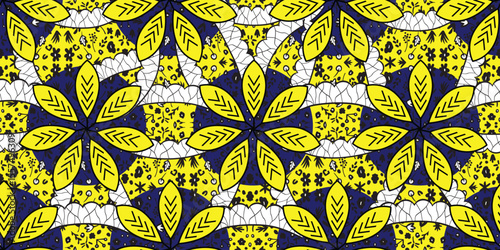 African ethnic traditional yellow,yellow pattern. seamless beautiful Kitenge, chitenge, dutch wax style. fashion design in colorful. botanical abstract motif. floral Ankara prints, African wax prints.